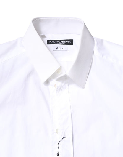 Dolce & Gabbana White Cotton GOLD Dress Formal Collared Shirt