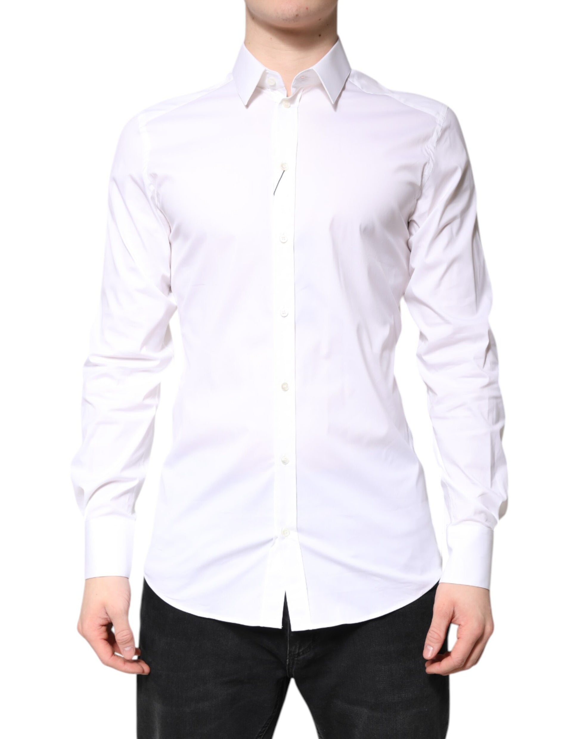Dolce & Gabbana White Cotton GOLD Dress Formal Collared Shirt