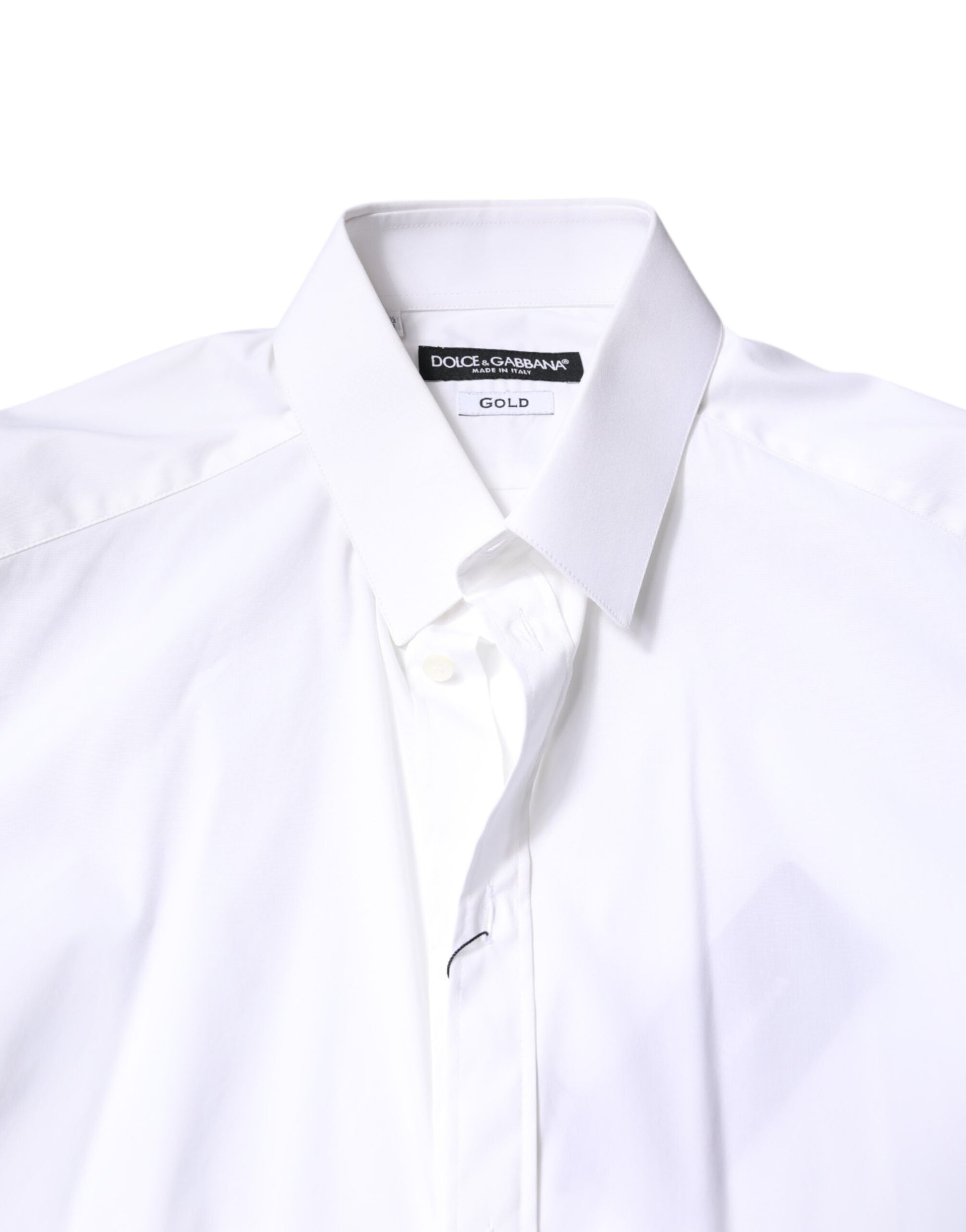 Dolce & Gabbana White Cotton GOLD Dress Formal Collared Shirt