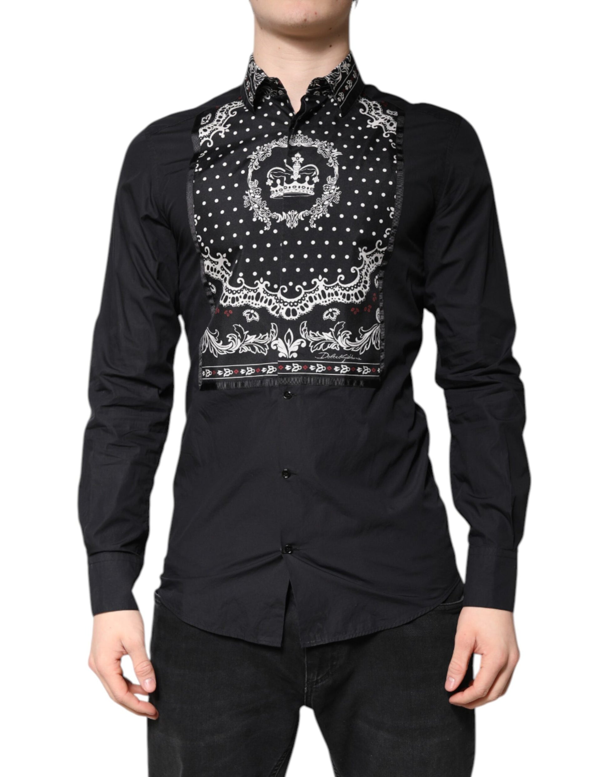 Dolce & Gabbana Black White Bandana GOLD Formal Dress Shirt