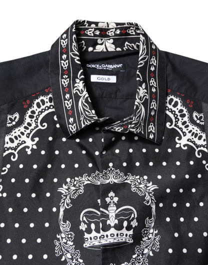 Dolce & Gabbana Black White Bandana GOLD Formal Dress Shirt