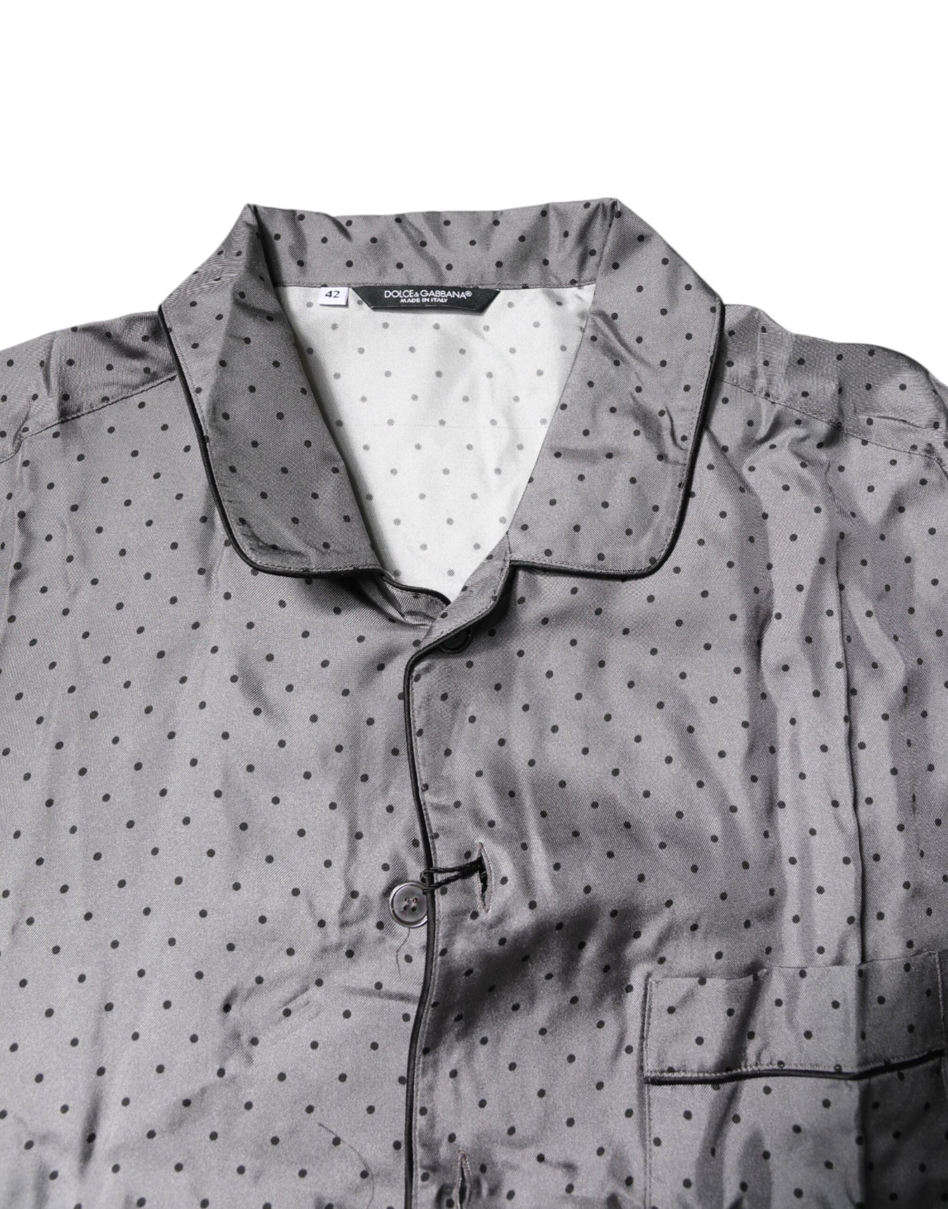 Dolce & Gabbana Gray Polka Dot Silk Long Sleeve Shirt