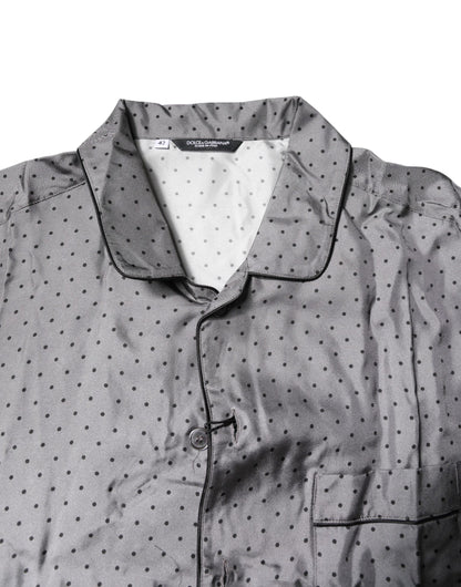 Dolce & Gabbana Gray Polka Dot Silk Long Sleeve Shirt