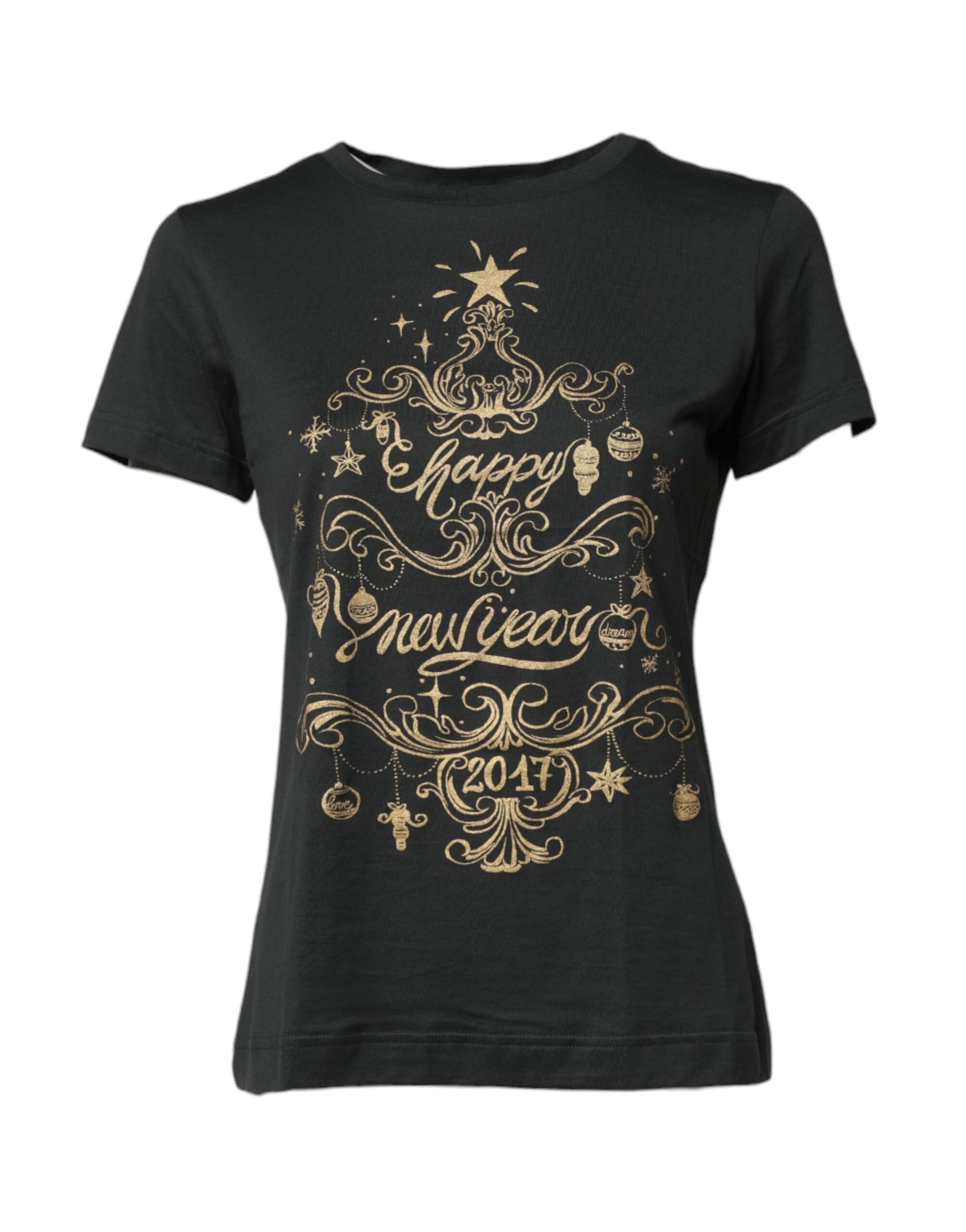 Dolce & Gabbana Black Cotton Round Neck Short Sleeve T-shirt