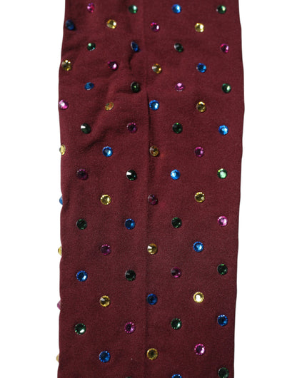 Dolce & Gabbana Maroon Nylon Crystal Embellished Pantyhose Tights