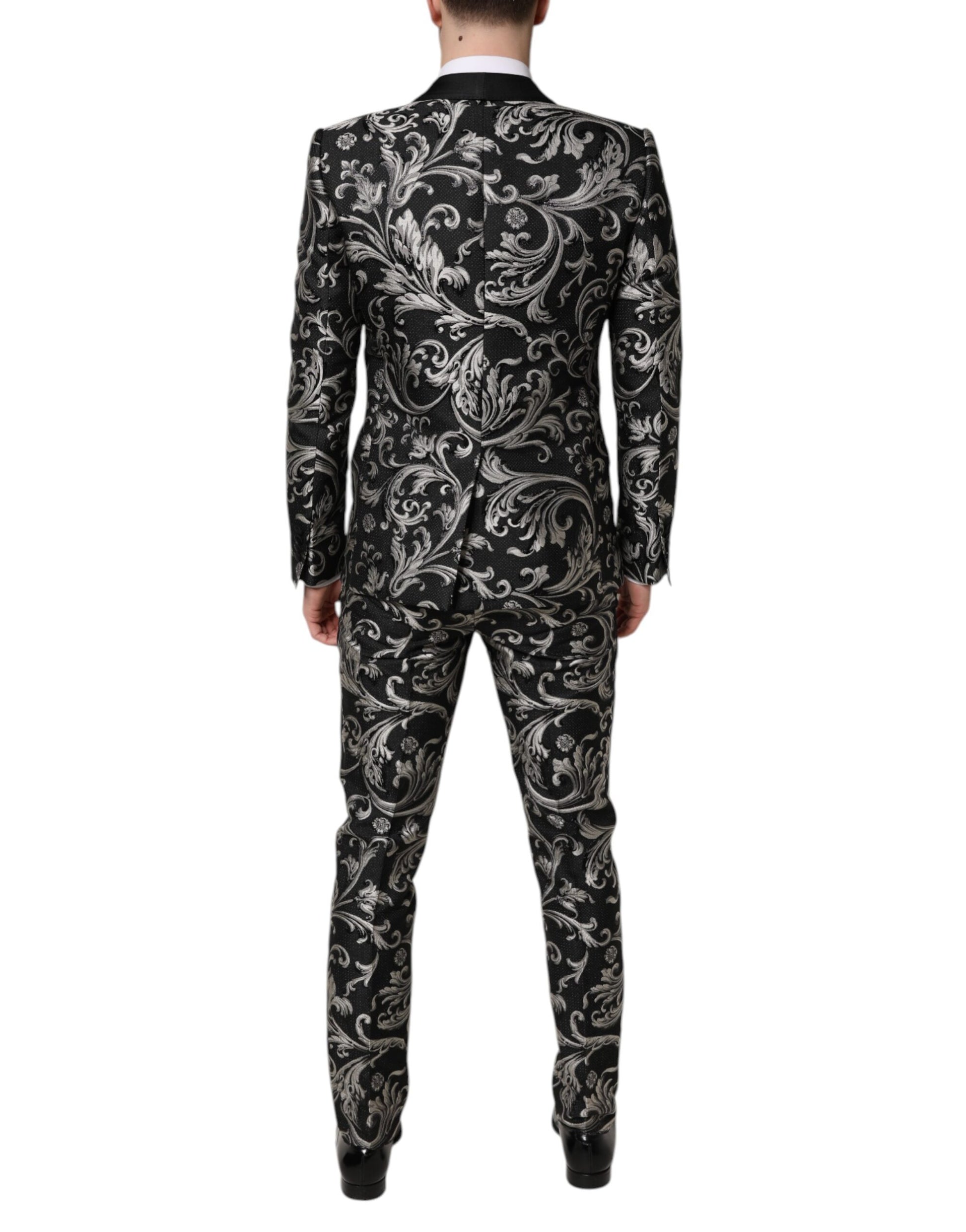 Dolce & Gabbana Black Gray MARTINI Jacquard Men 3 Piece Suit