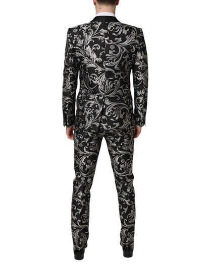 Dolce & Gabbana Black Gray MARTINI Jacquard Men 3 Piece Suit