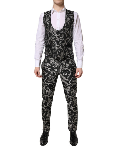 Dolce & Gabbana Black Gray MARTINI Jacquard Men 3 Piece Suit
