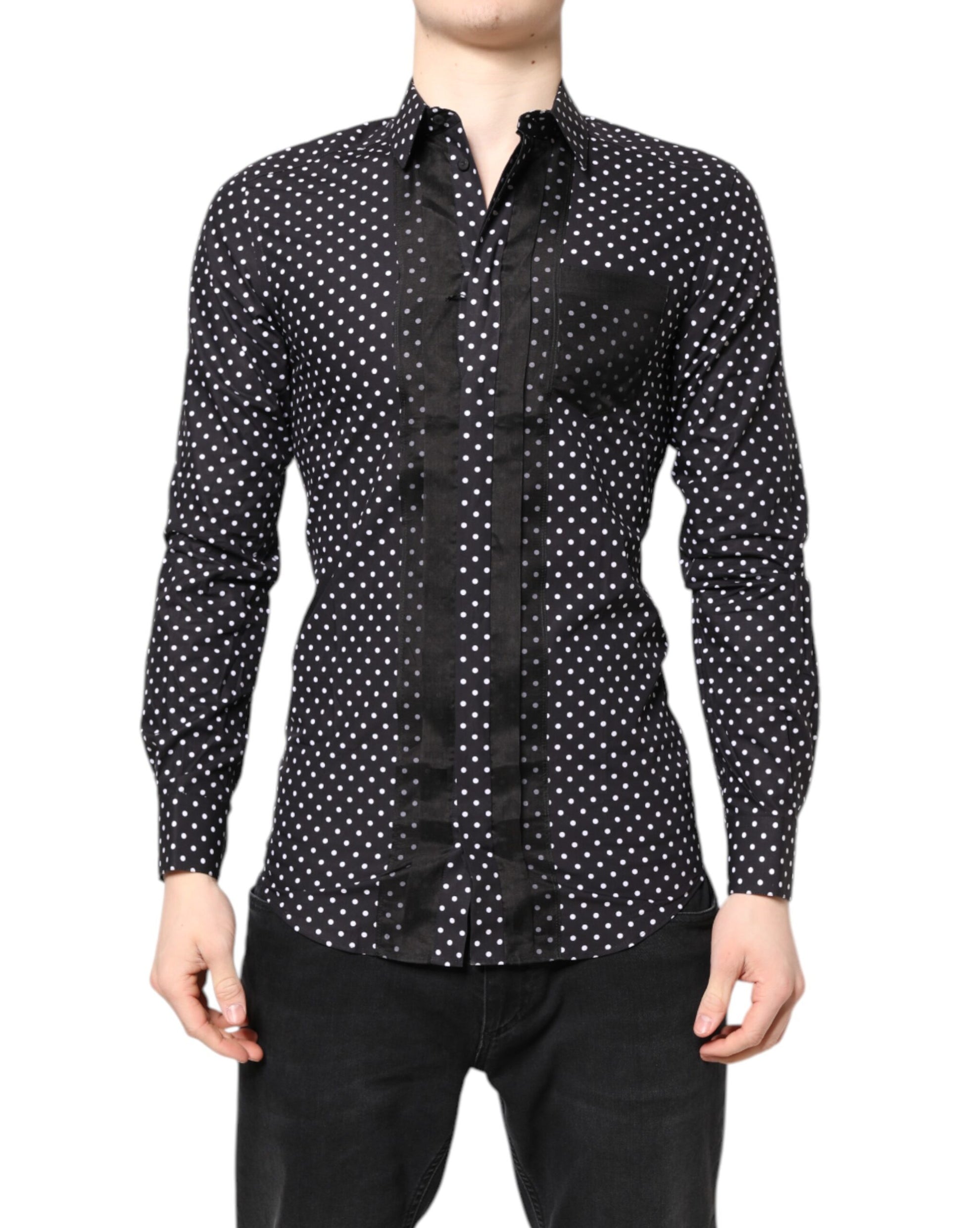 Dolce & Gabbana Black Polka Dot Long Sleeves Gold Formal Shirt