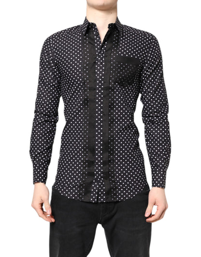Dolce & Gabbana Black Polka Dot Long Sleeves Gold Formal Shirt
