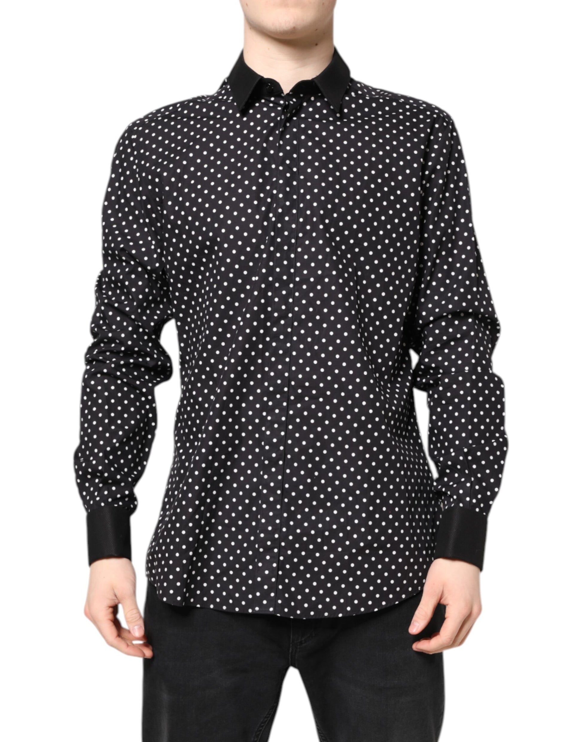 Dolce & Gabbana Black Polka Dot Cotton Formal Dress Shirt