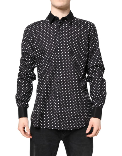 Dolce & Gabbana Black Polka Dot Cotton Formal Dress Shirt