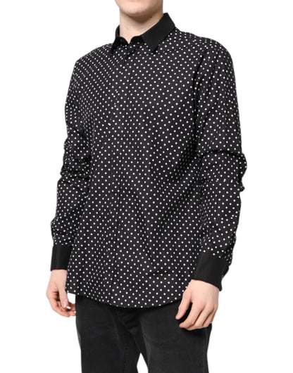 Dolce & Gabbana Black Polka Dot Cotton Formal Dress Shirt