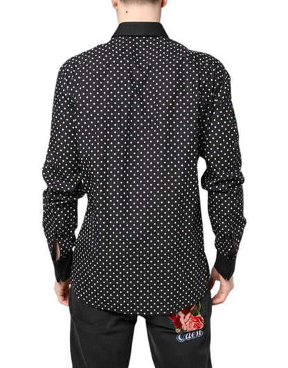 Dolce & Gabbana Black Polka Dot Cotton Formal Dress Shirt