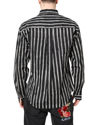 Dolce & Gabbana Black White Striped Cotton Dress Shirt