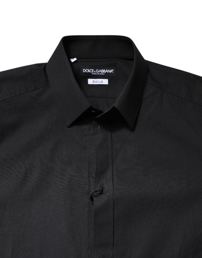 Dolce & Gabbana Black GOLD Cotton Dress Formal Shirt