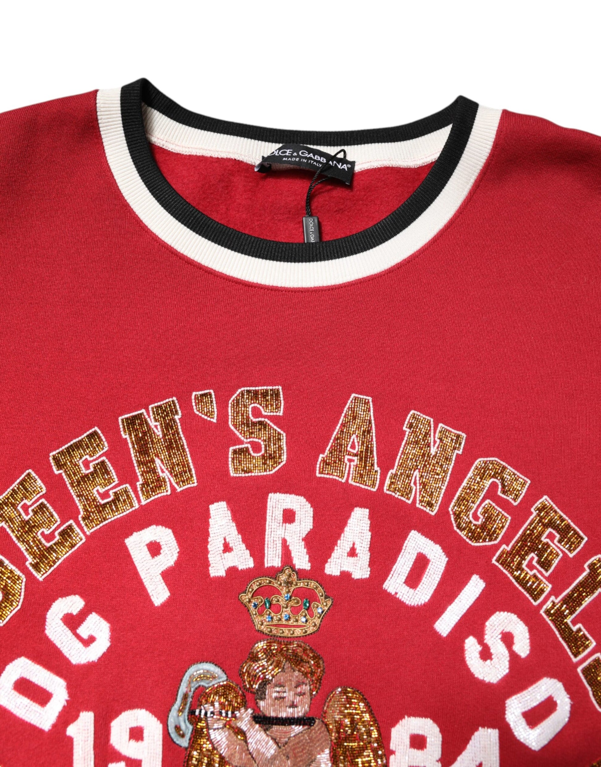 Dolce & Gabbana Red Sequin Knit Pullover Sweatshirt Sweater