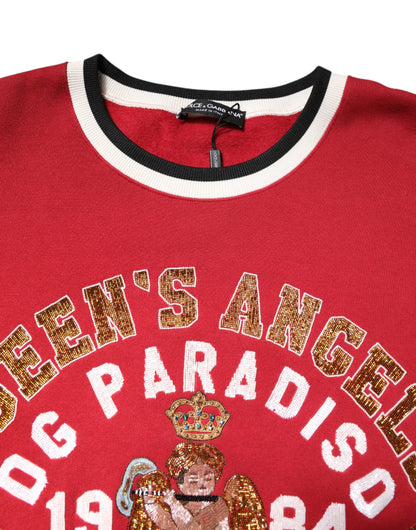 Dolce & Gabbana Red Sequin Knit Pullover Sweatshirt Sweater