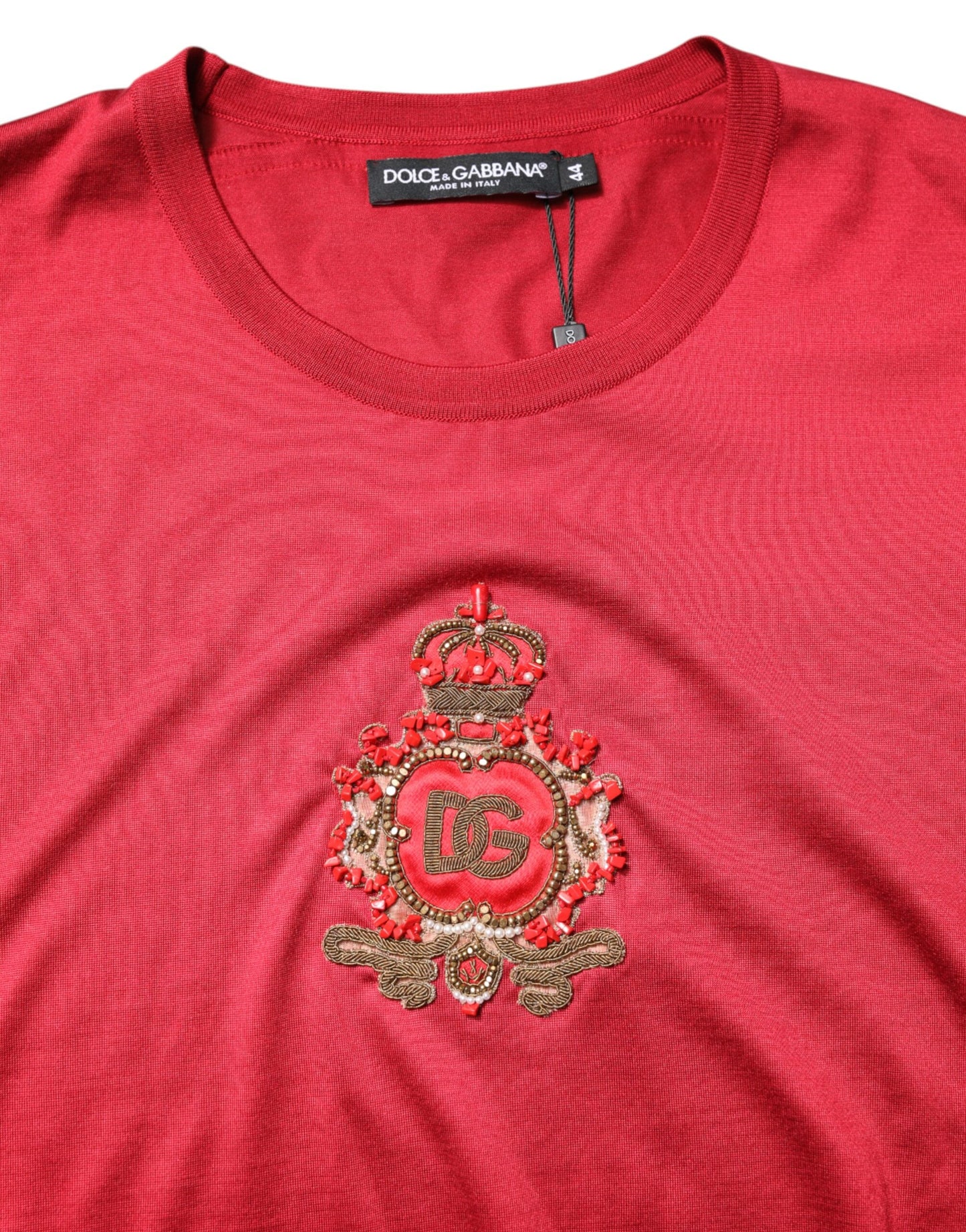 Dolce & Gabbana Red Silk DG Crown Logo Short Sleeve T-shirt