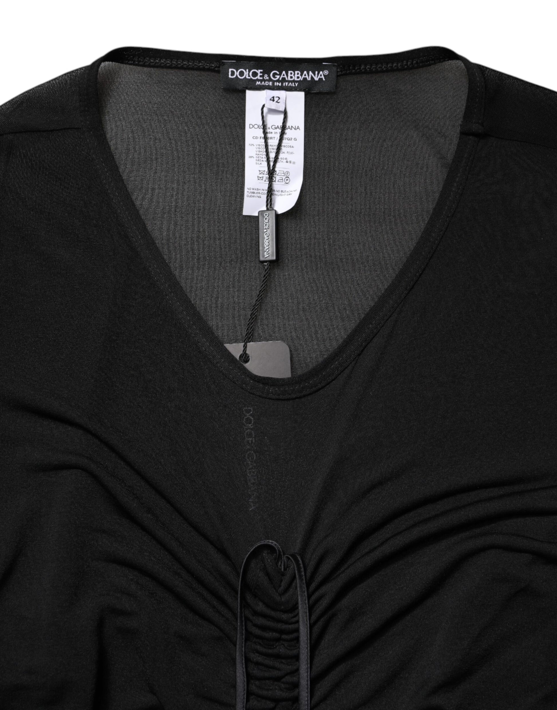 Dolce & Gabbana Black Mesh Trim Bodycon Long Sheath Dress