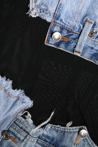 Dolce & Gabbana Black Blue Sleeveless Denim Mini Dress