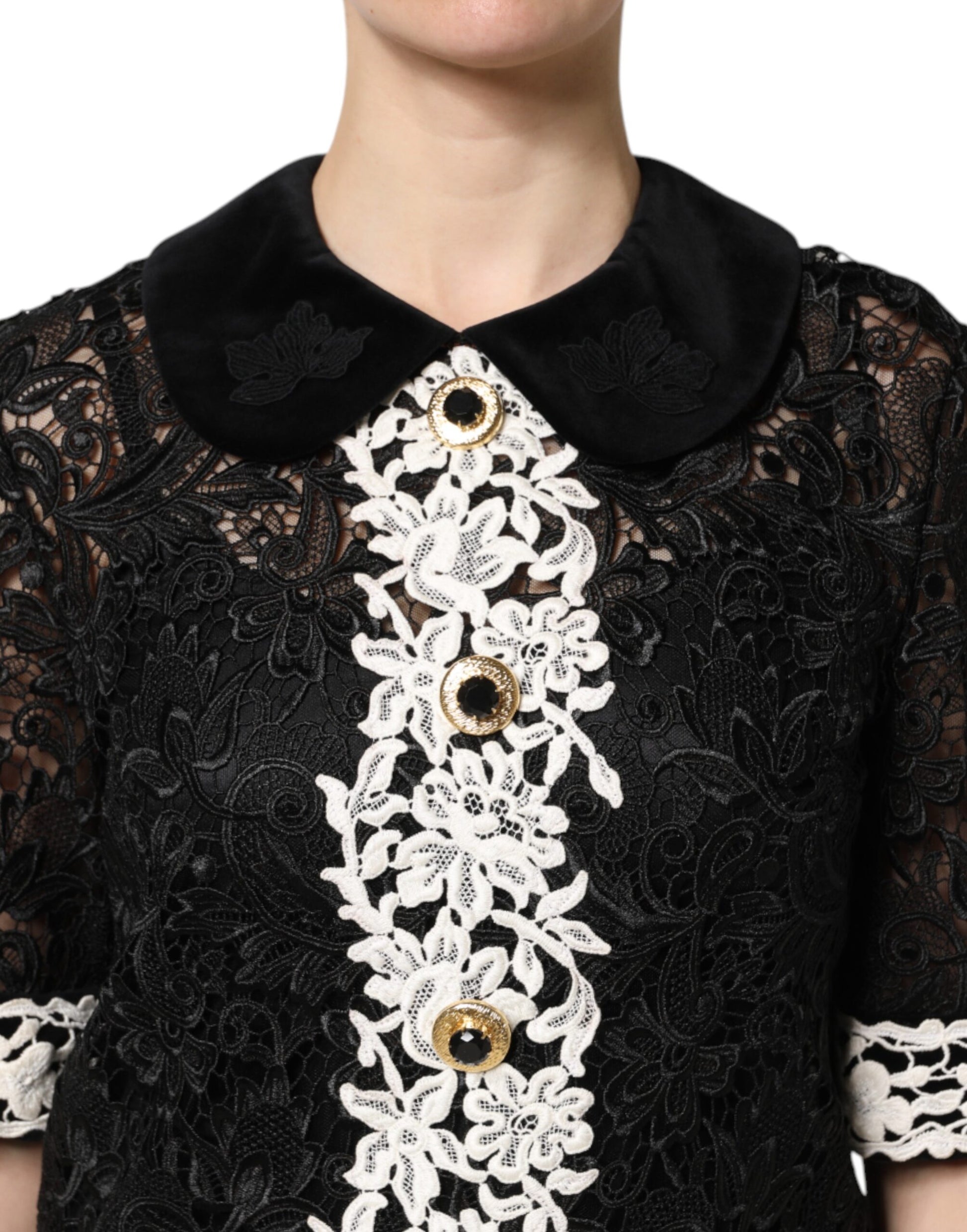 Dolce & Gabbana Black Floral Lace Embellished Mini Dress