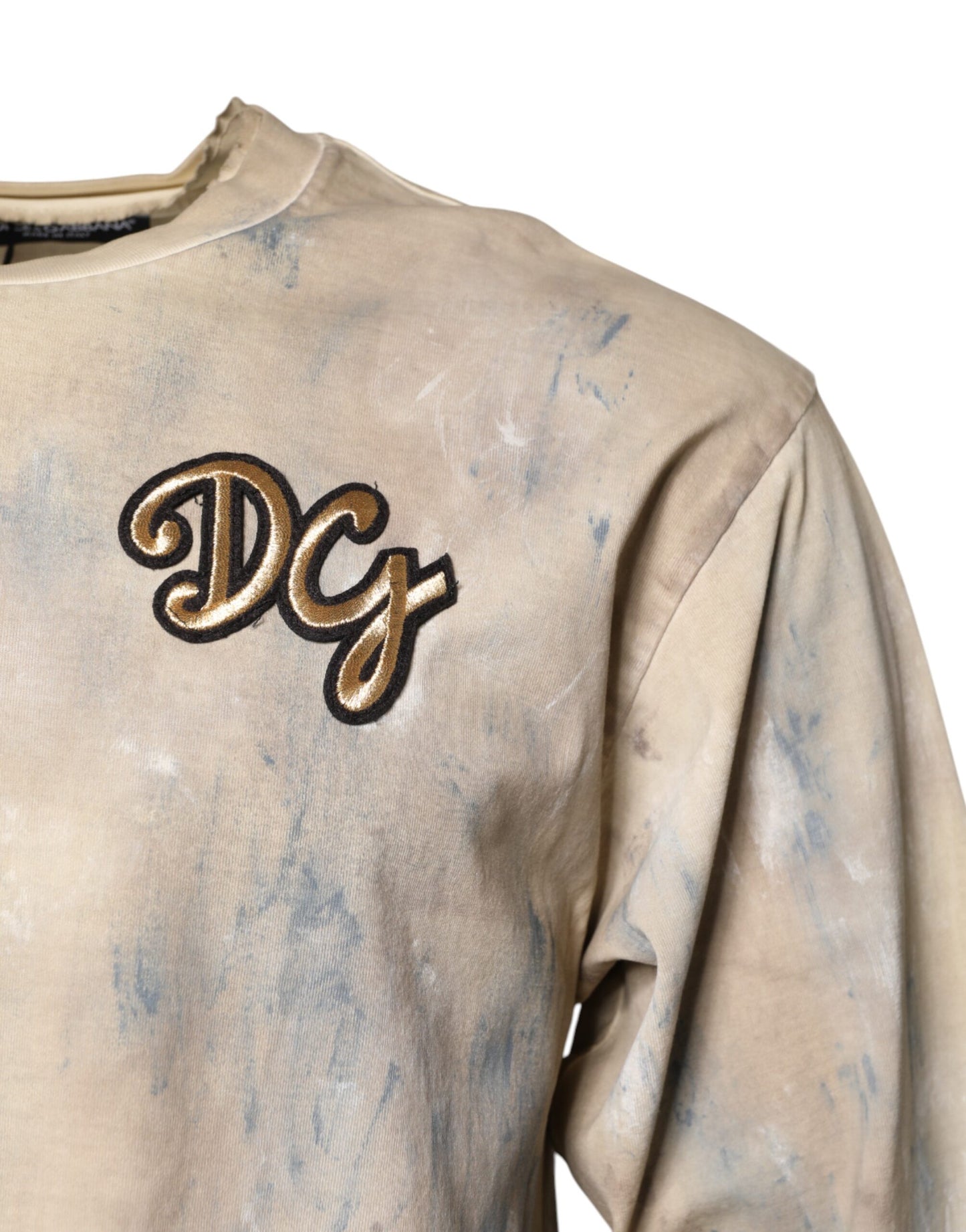 Dolce & Gabbana Beige Tie Dye DG Embroidery Cropped T-shirt
