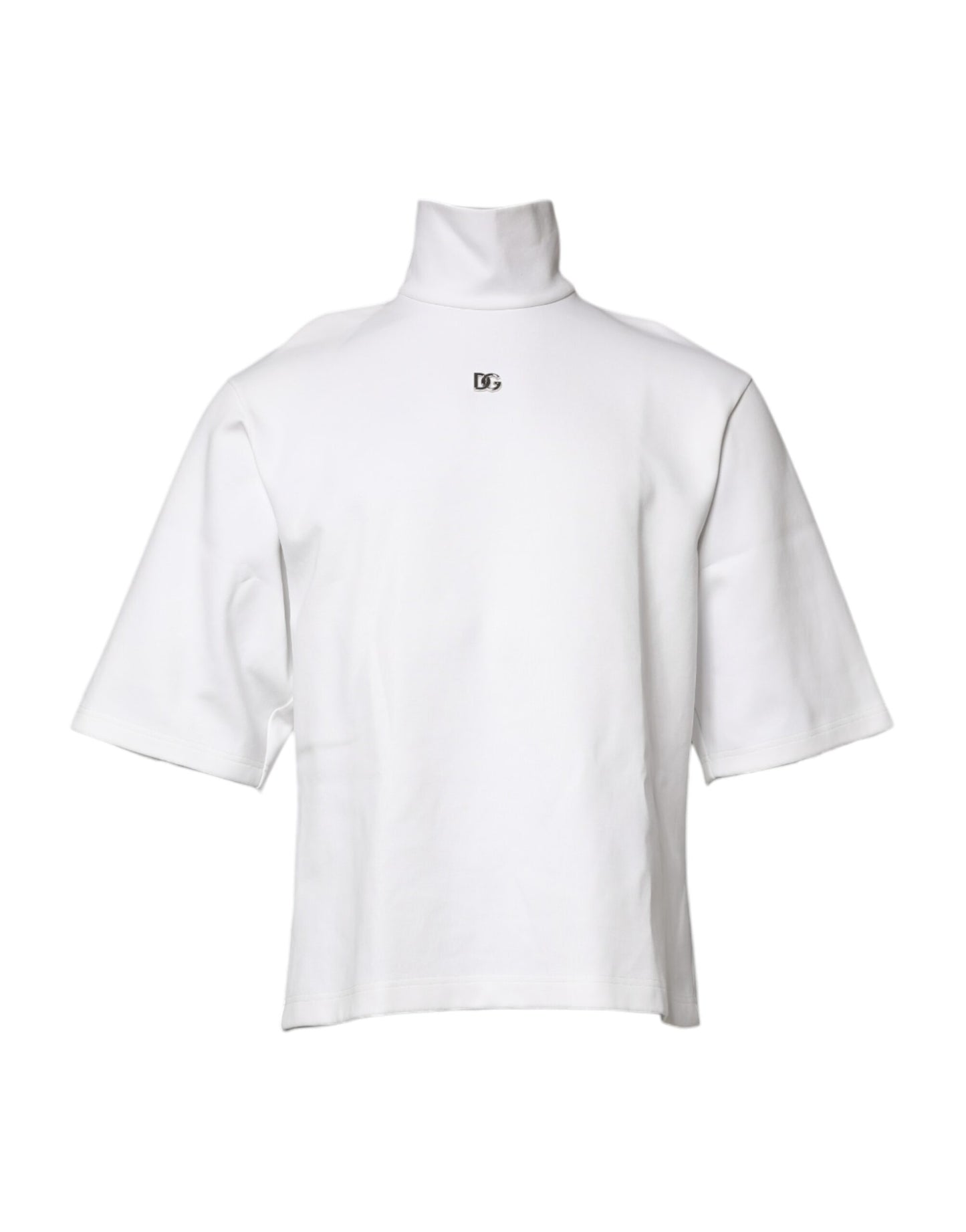 Dolce & Gabbana White Cotton Turtleneck DG Applique T-shirt