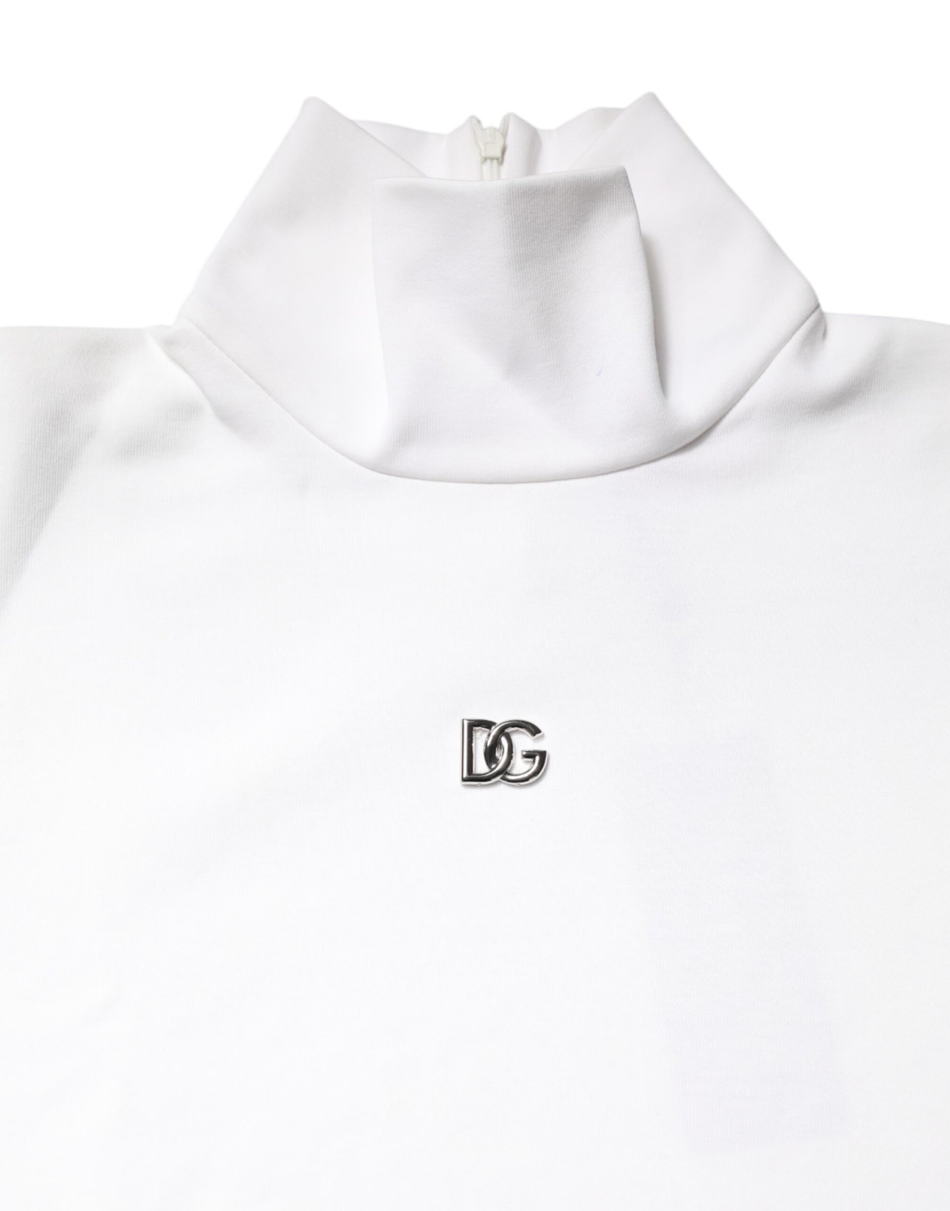 Dolce & Gabbana White Cotton Turtleneck DG Applique T-shirt
