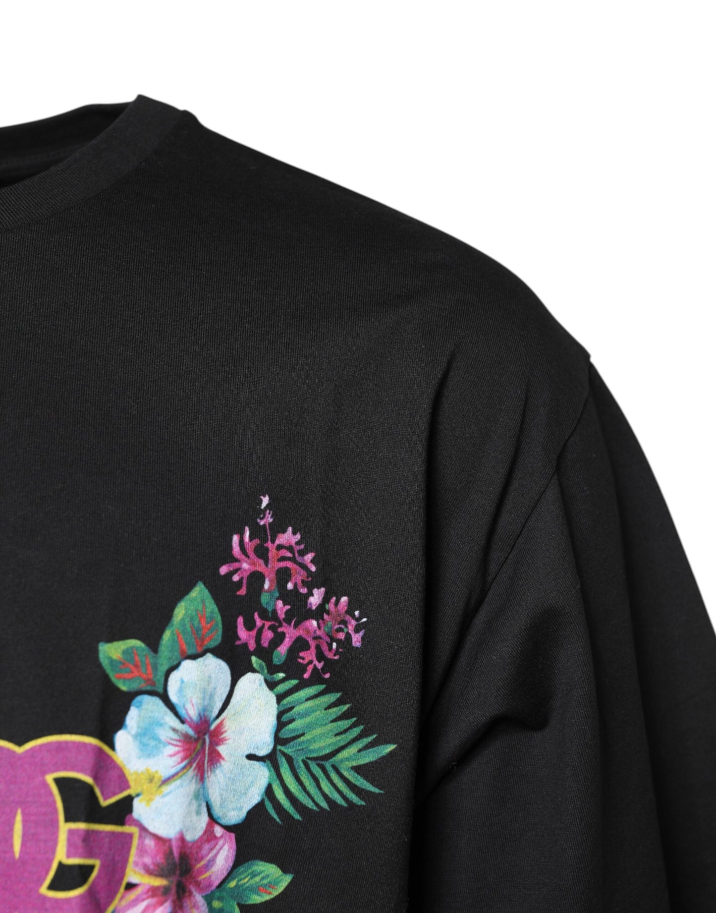 Dolce & Gabbana Black DG Floral Print Crew Neck T-shirt