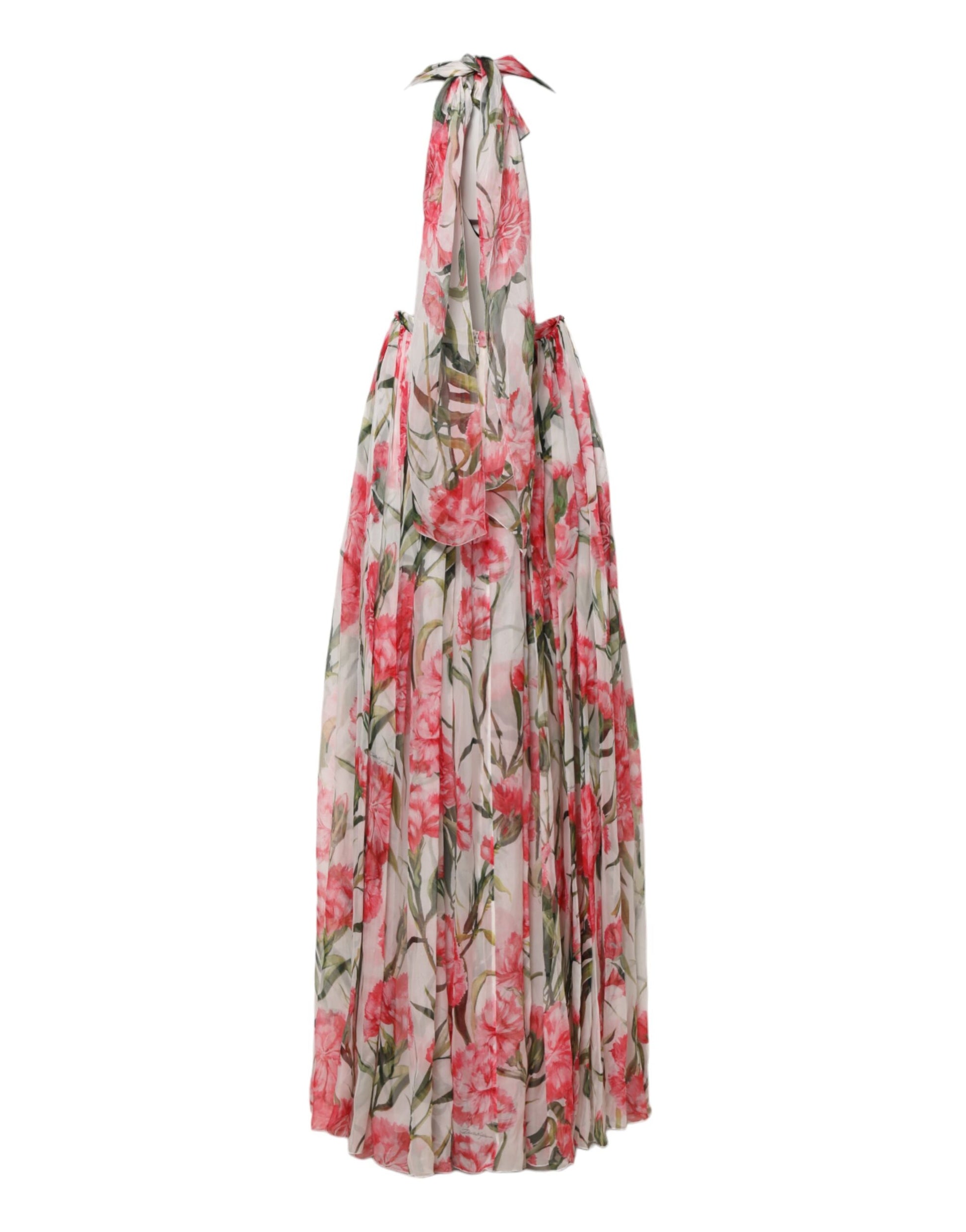 Dolce & Gabbana White Floral Silk Halter A-line Maxi Dress