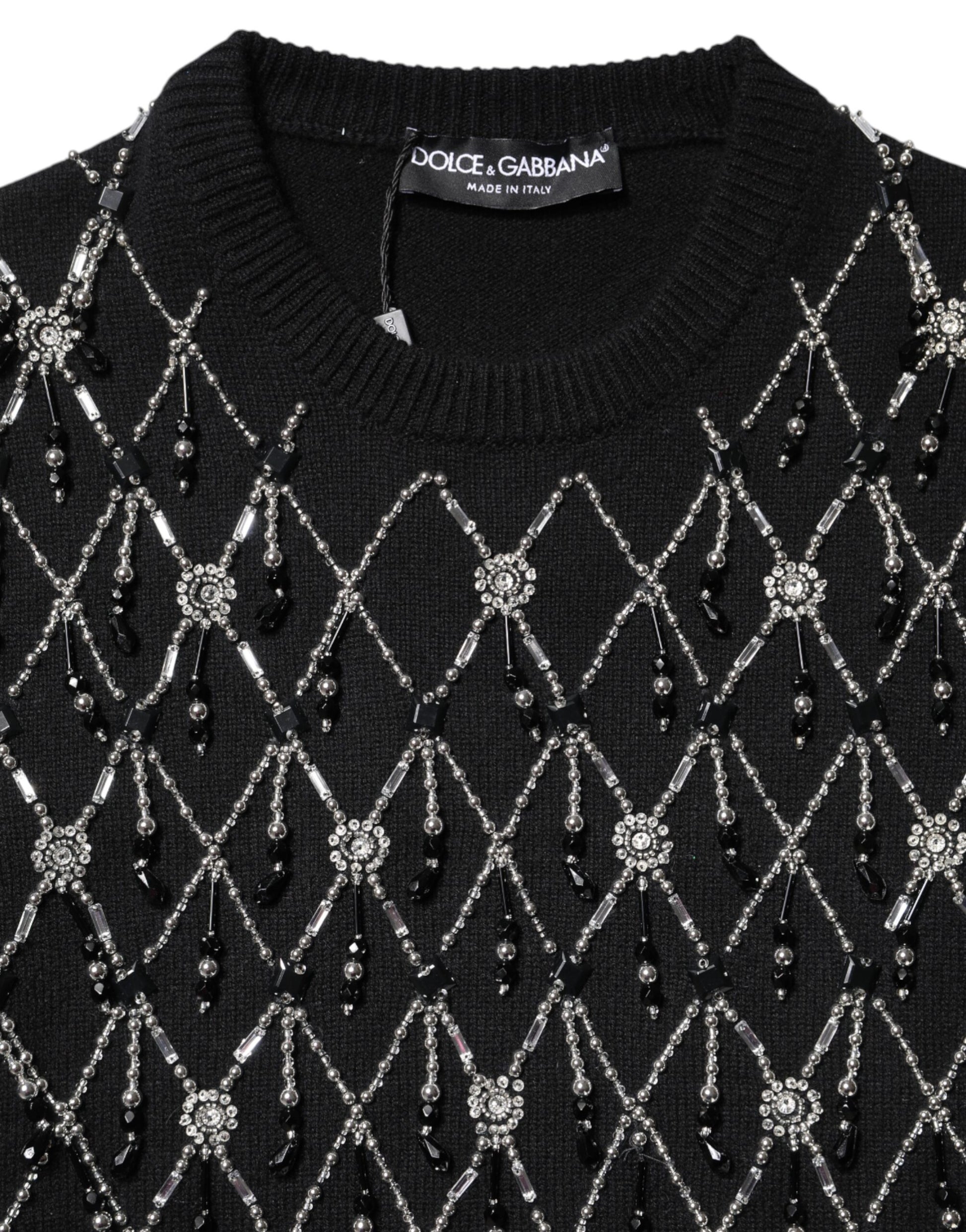 Dolce & Gabbana Black Cashmere Embellished Long Sleeves Top