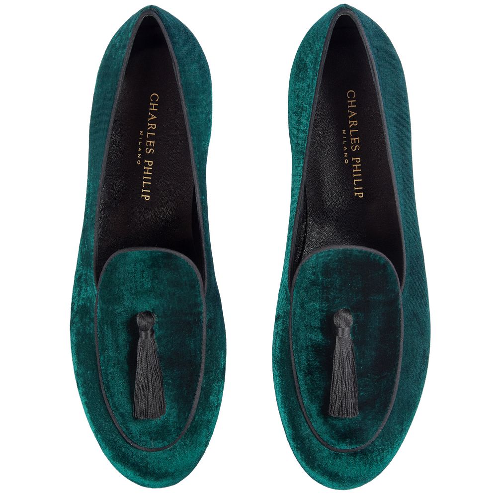 Charles Philip Green Velvet Loafer