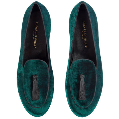 Charles Philip Green Velvet Loafer