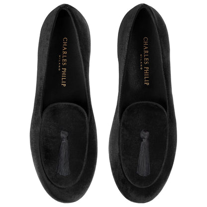 Charles Philip Black Velvet Loafer