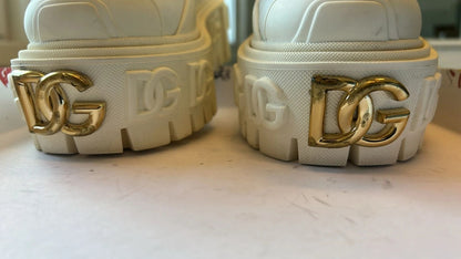 Dolce & Gabbana White Leather Rubber Logo Ankle Boots Shoes
