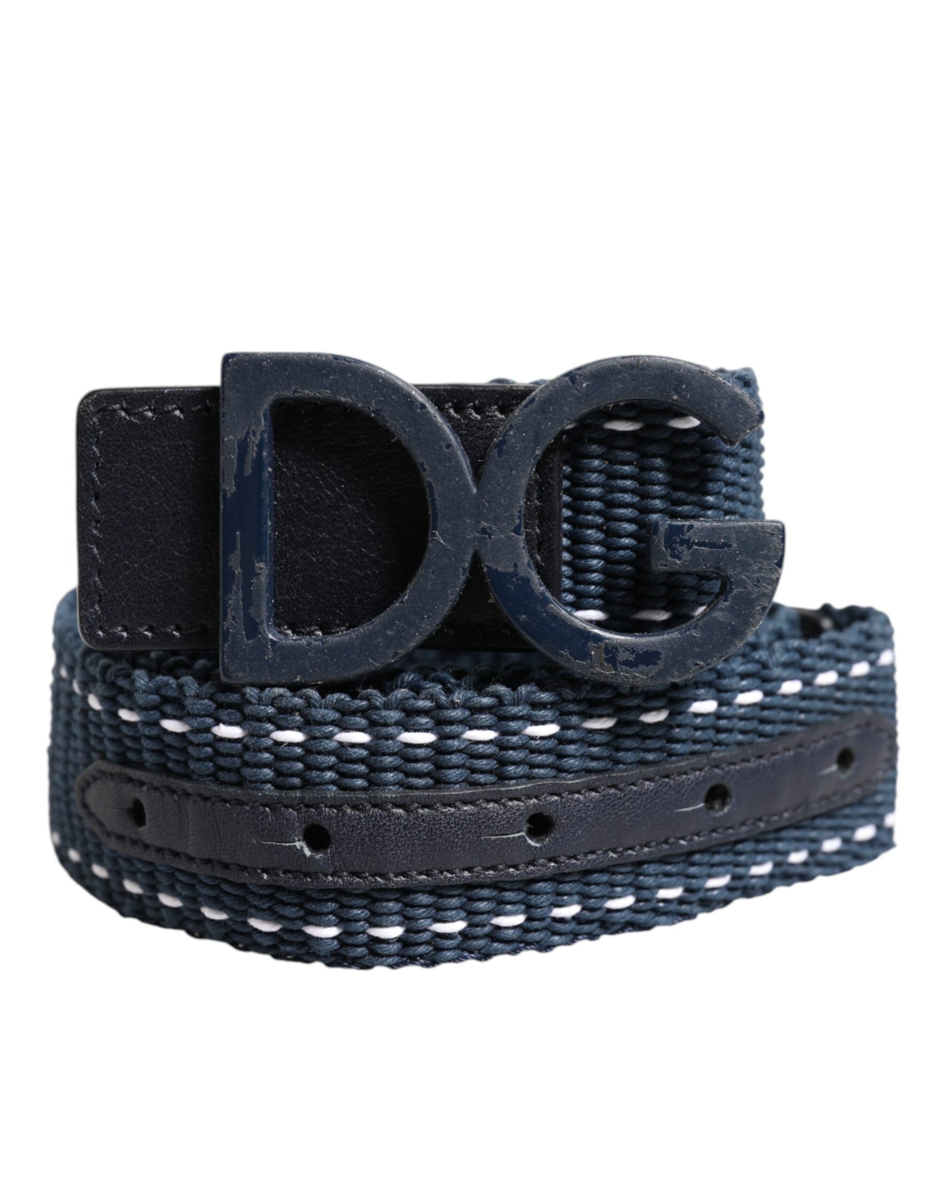 Dolce & Gabbana Blue Cotton Leather DG Logo Metal Buckle Belt