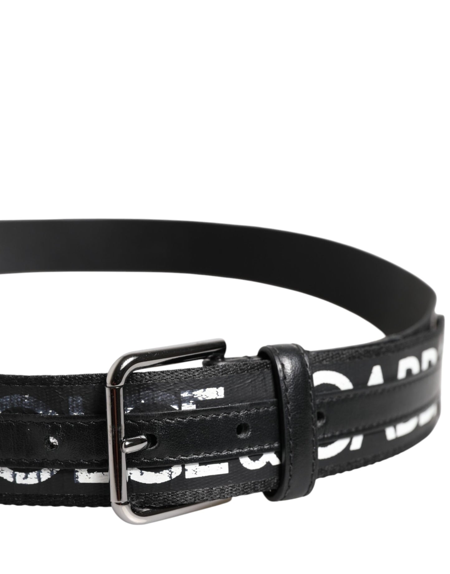 Dolce & Gabbana Black White DG Logo Brass Metal Buckle Belt