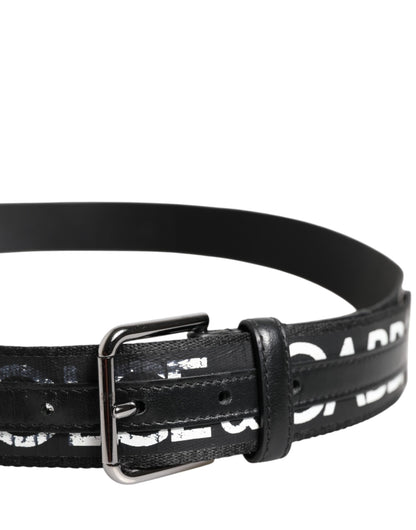 Dolce & Gabbana Black White DG Logo Brass Metal Buckle Belt