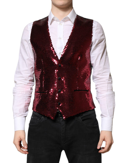 Dolce & Gabbana Red Sequined Dress Formal Men Waistcoat Vest