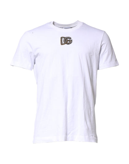 Dolce & Gabbana White Logo Embroidery Crew Neck T-shirt