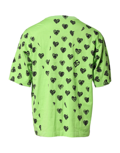 Dolce & Gabbana Green Heart Print Cotton Crew Neck T-shirt