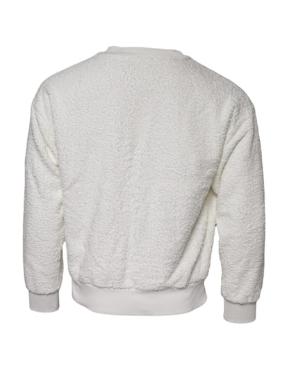 Dolce & Gabbana White Cotton Fleece Crew Neck Sweater