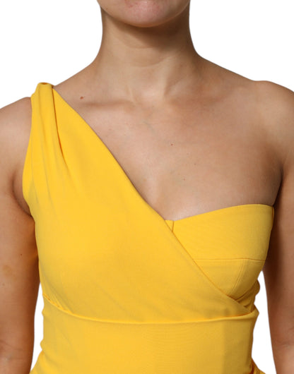 Dolce & Gabbana Yellow One Shoulder Side Slit Midi Dress