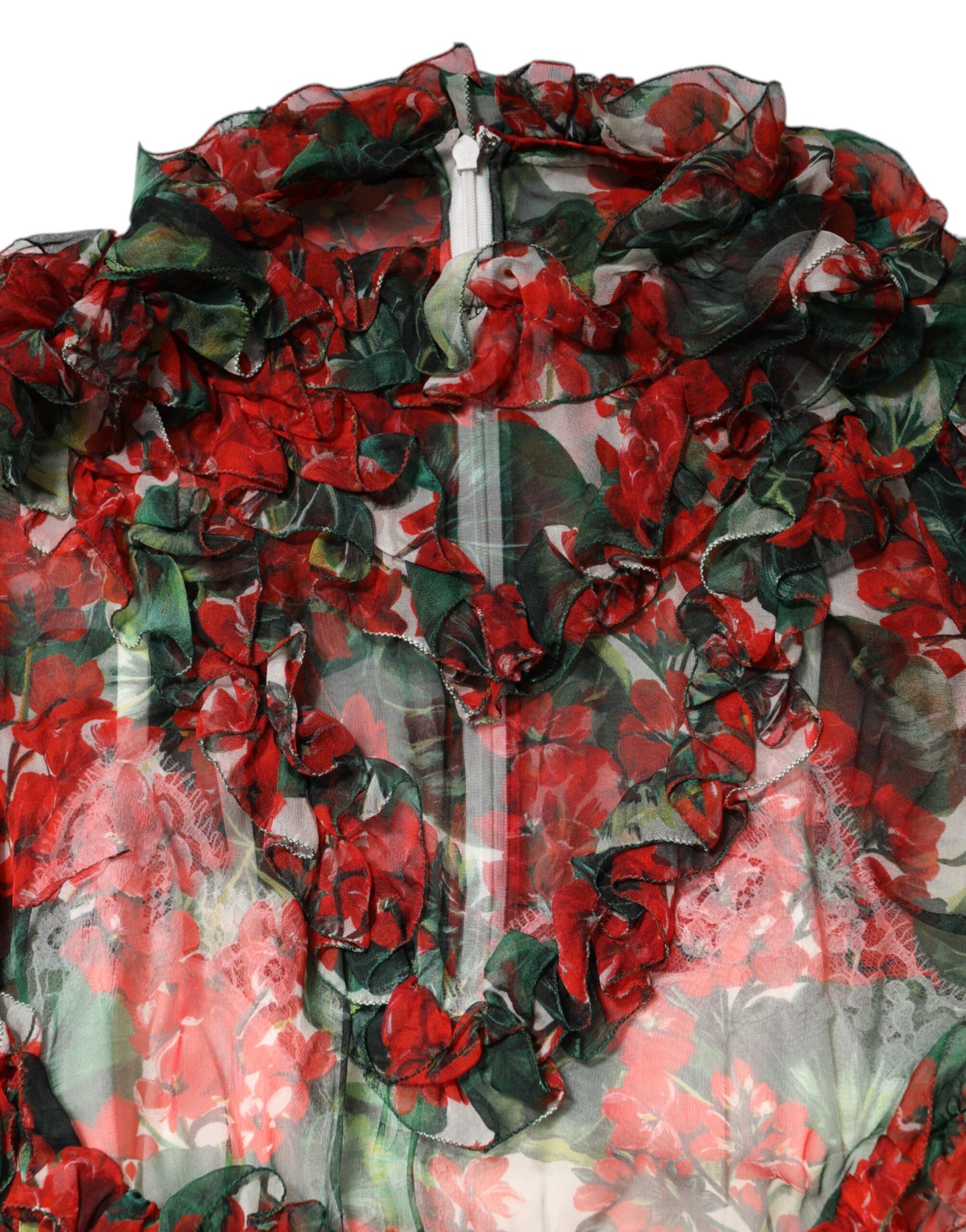 Dolce & Gabbana Multicolor Ruffle Floral Long Sleeves Dress