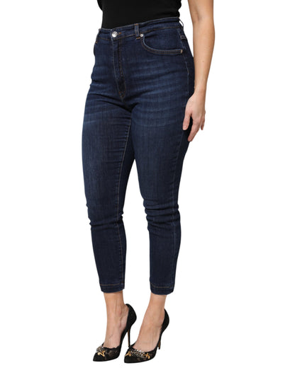Dolce & Gabbana Blue Cotton High Waisted Cropped Denim Jeans