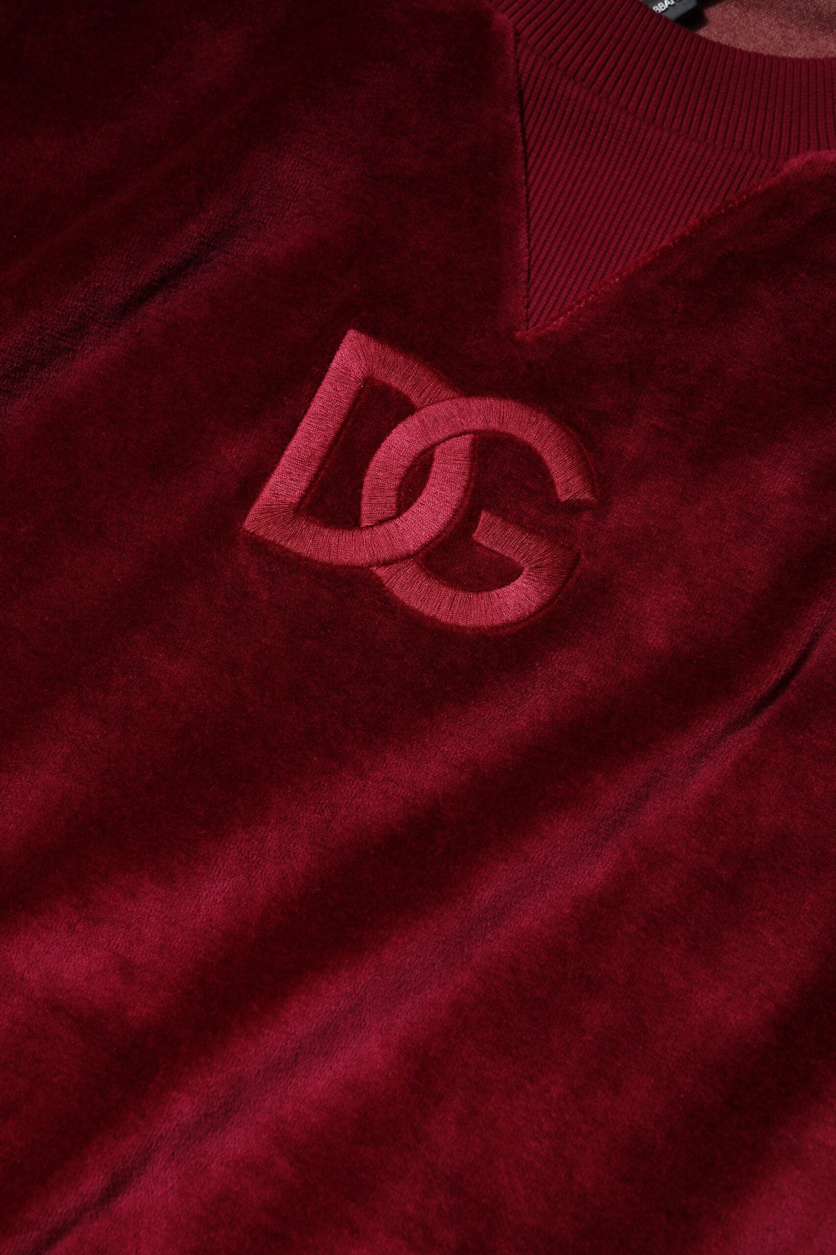 Dolce & Gabbana Red Cotton Velvet Crew Neck Pullover Sweater