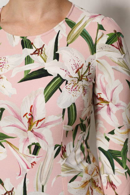 Dolce & Gabbana Pink Lily Print Viscose Round Neck Blouse Top