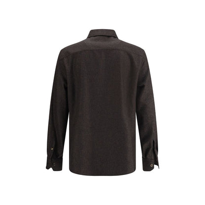 Brunello Cucinelli Brown Fleece Wool Pattern Shirt