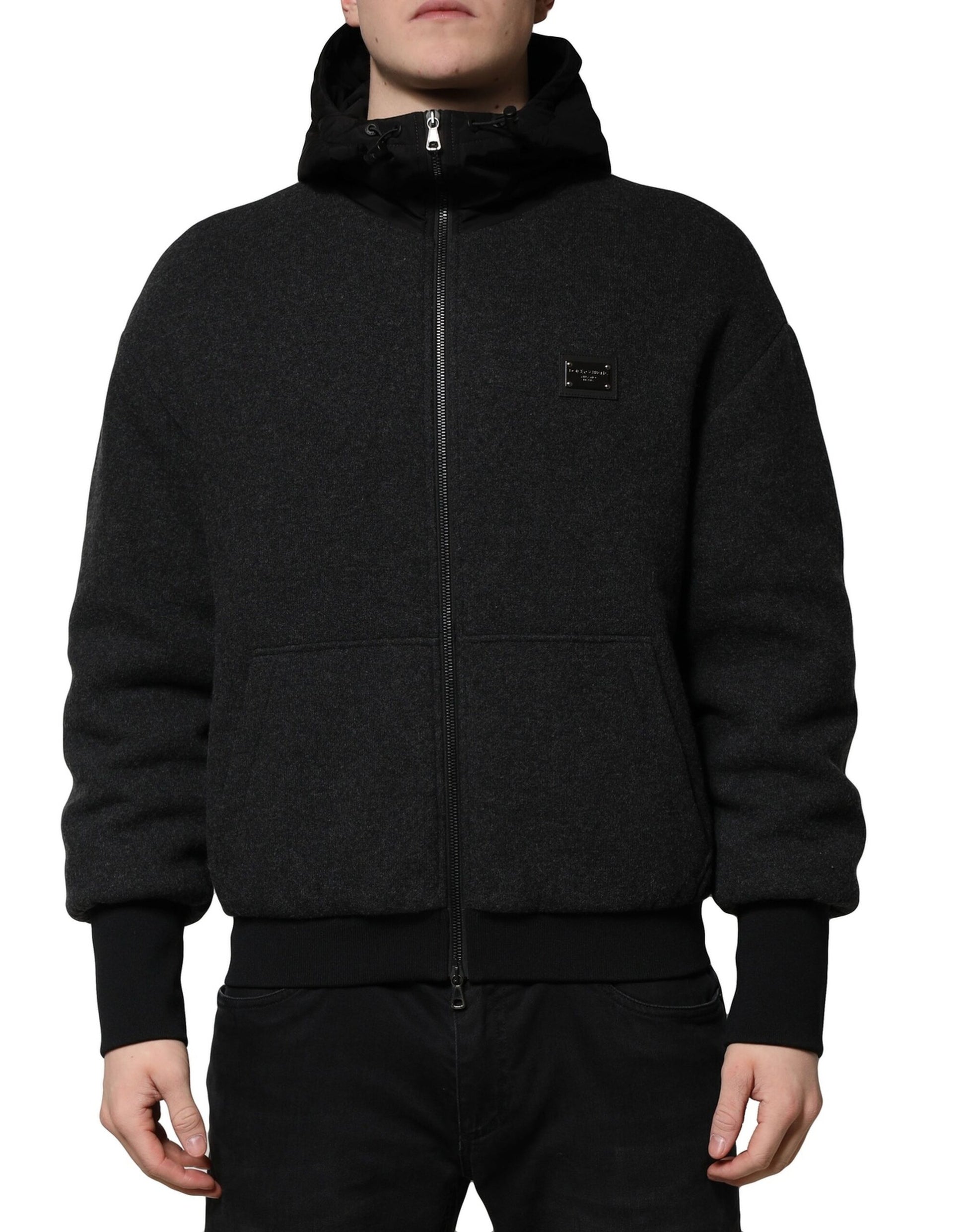 Dolce & Gabbana Black DG Logo Plaque Hooded Bomber Jacket